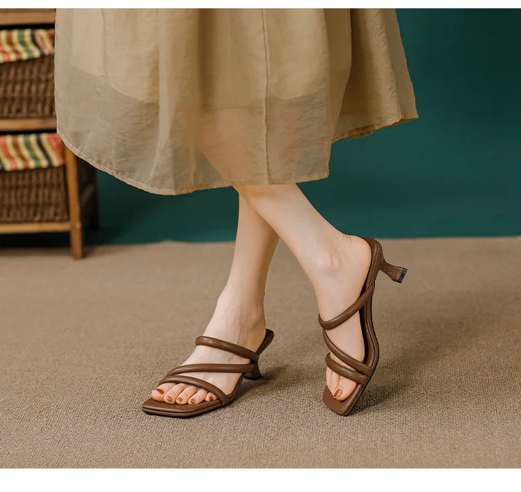 Elegant Ladies Glass Tacones Slippers Open Toe Thick Band Sandals Women High Heels Shoes Wedges Open Toe Slides Beach Sandalias