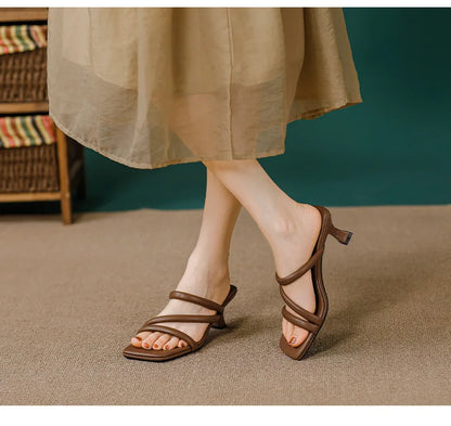 Elegant Ladies Glass Tacones Slippers Open Toe Thick Band Sandals Women High Heels Shoes Wedges Open Toe Slides Beach Sandalias