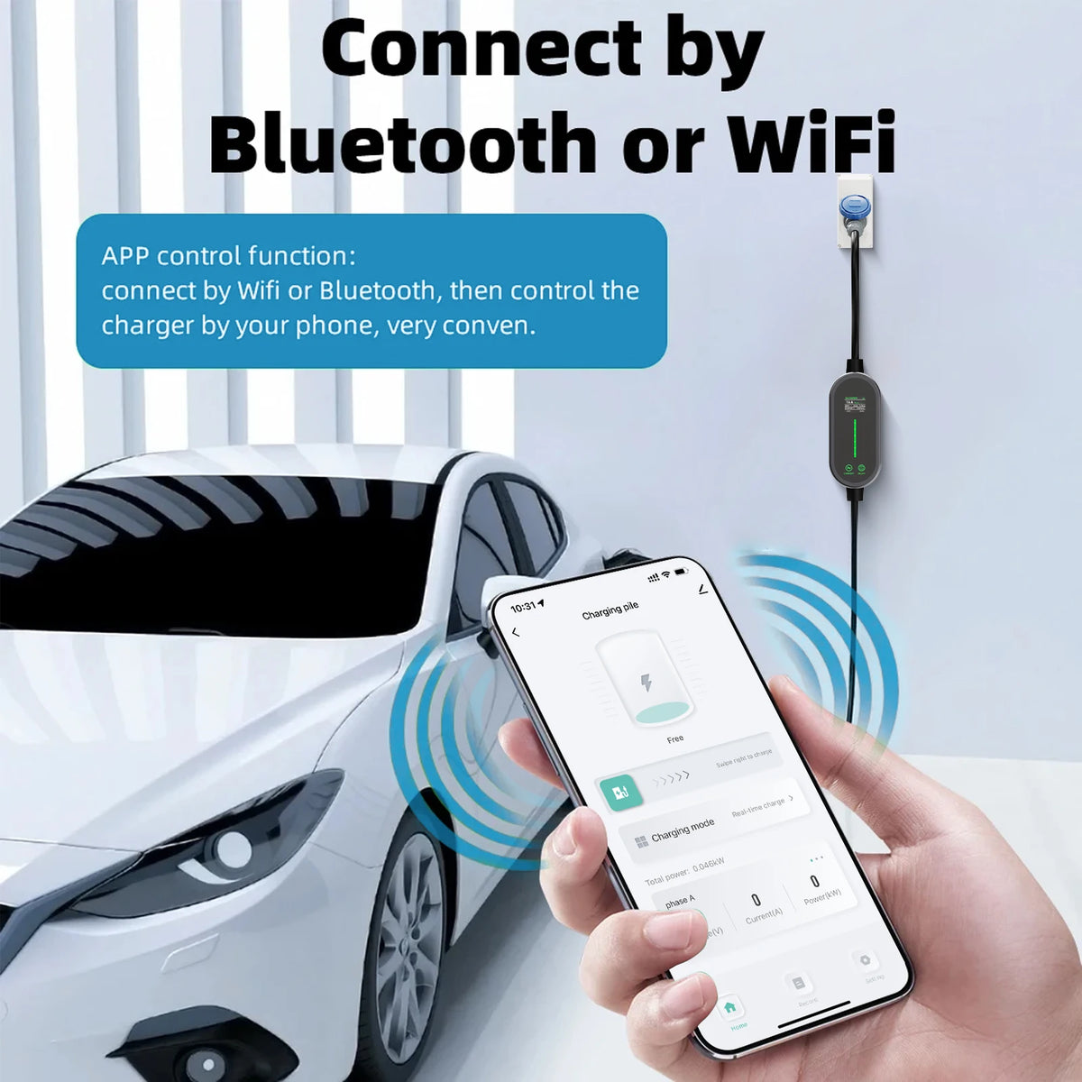AFEEV 7KW 32A 1Phase Portable EV Charger Type2/Type1/GBT EVSE Fast Charging Cable Wallbox CEE Plug APP Bluetooth Control