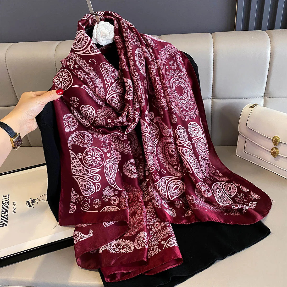 180*90cm Large Silk Satin Scarf Women Fashion Printed Scarf Spring And Summer Styles New Shawl Wrap Female Hand 2025 NEW