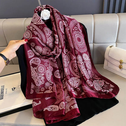 180*90cm Large Silk Satin Scarf Women Fashion Printed Scarf Spring And Summer Styles New Shawl Wrap Female Hand 2025 NEW