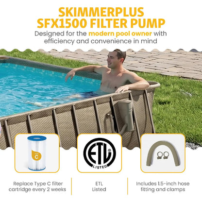 Oasis Designer Lap 24' x 12'x 52" Rectangular Above Ground Swimming Pool, with FiltraBoost 1200 GPH Filter Pump,, Customized