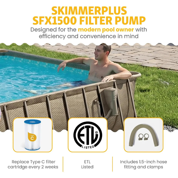 Oasis Designer Lap 24' x 12'x 52" Rectangular Above Ground Swimming Pool, with FiltraBoost 1200 GPH Filter Pump,, Customized
