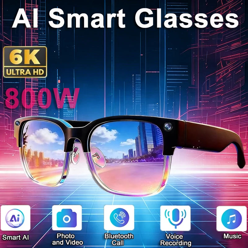 800W Pixel 4K HD Camera Smart Glasses AI Translation Video Recording Photo Music Play Voice Call Sunglasses Men Women Mototcycle