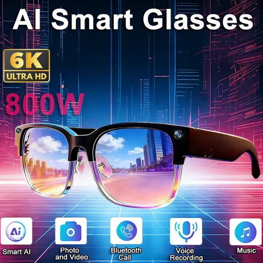 800W Pixel 4K HD Camera Smart Glasses AI Translation Video Recording Photo Music Play Voice Call Sunglasses Men Women Mototcycle