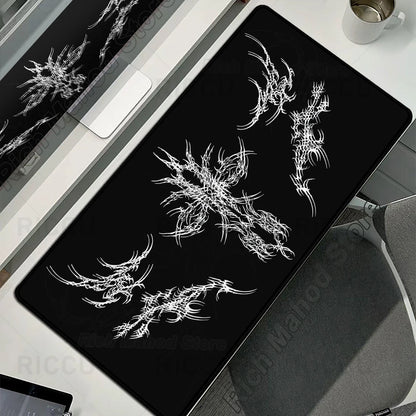 Black White Cybersigilism Deskmat Gothic Sword Art Mousepad Office Rubber Mouse Pad XXL PC Desk Accessories Gaming Keyboard Mats