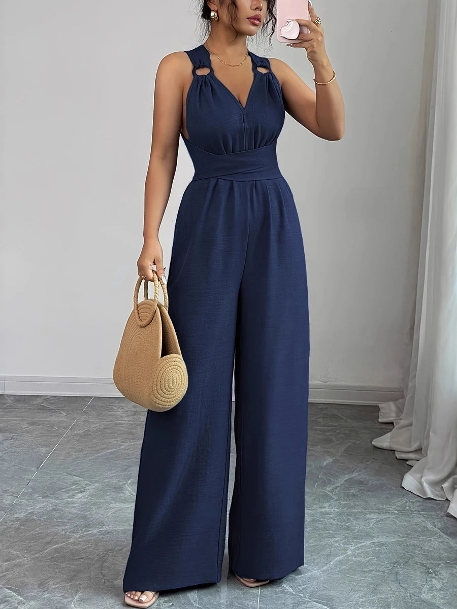 2026 New Women Wide Leg Jumpsuit Women's Jumpsuits And Rompers Halter V Neck High Waist Backless Casual Vacation Outfits
