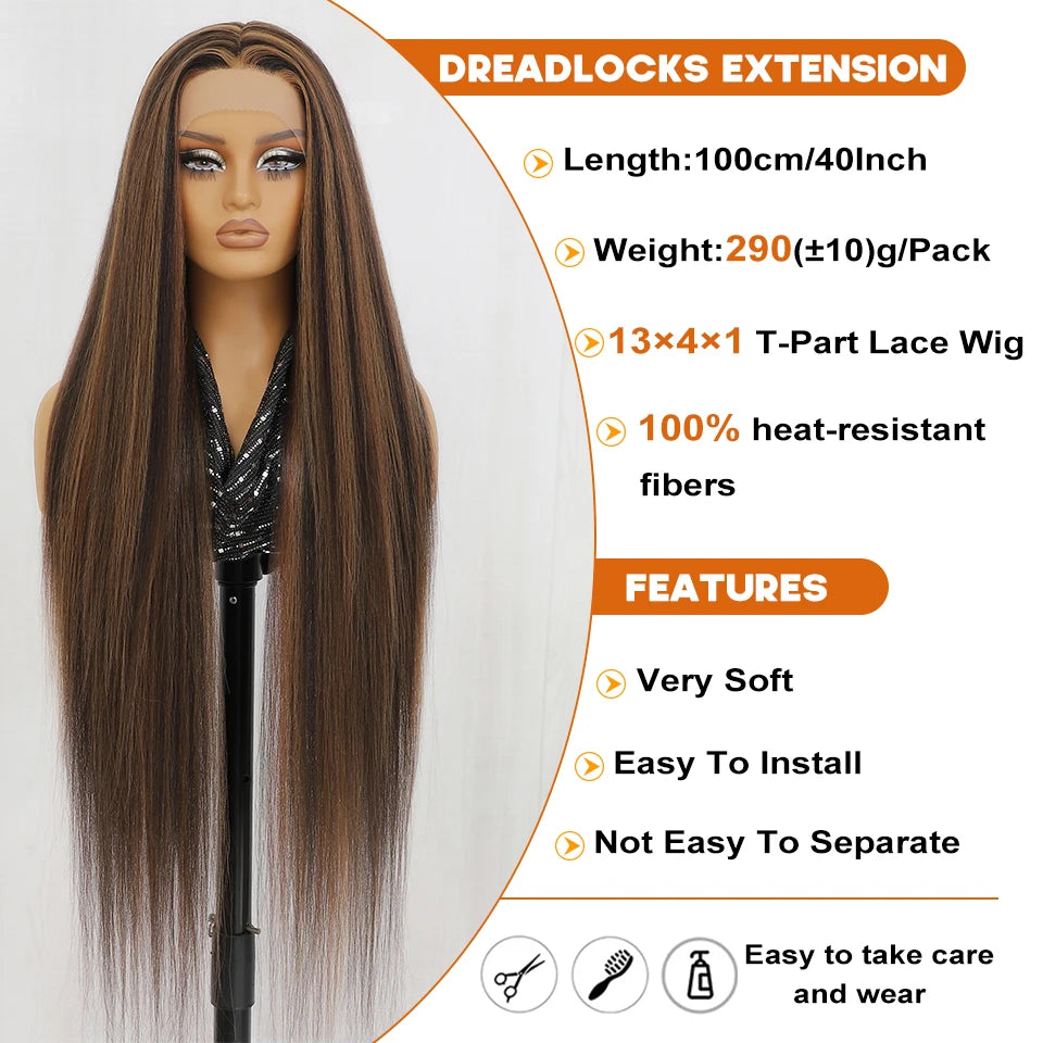 40 Inch Synthetic Lace Front Wigs For African Women T Part Lace High Temperature Fiber Straight Lace Wigs For Afro Female