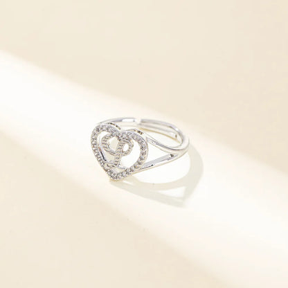 White Zircon 26 Letters A-Z Love Heart Open Adjustable Rings For Women Gold Silver Color Wedding Band Jewelry Mother's Day Gifts