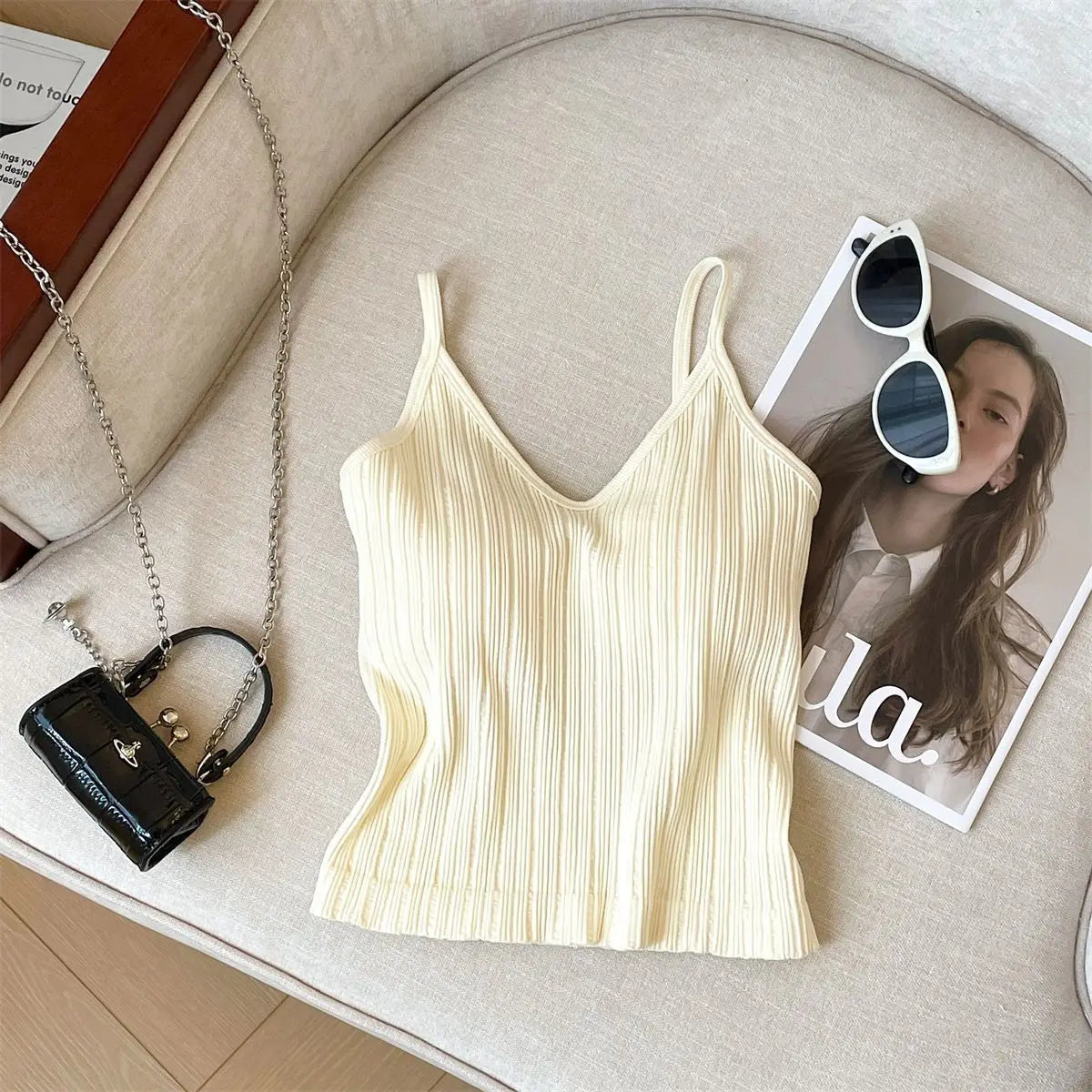 Fashion V Neck Sleeveless Summer Knit Tank Top White Women Black Casual Basic T Shirt Off Shoulder Camis Sexy Backless Crop Tops