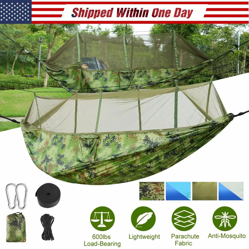 660lbs Portable Double Person Camping Hammock Tent with Mosquito Net Hanging Bed