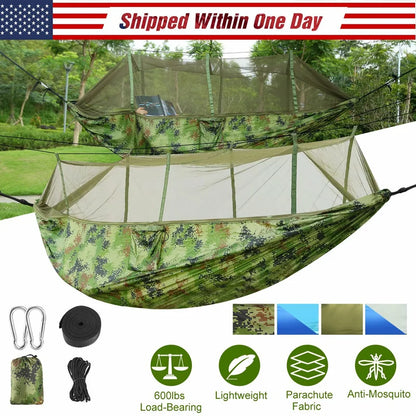 660lbs Portable Double Person Camping Hammock Tent with Mosquito Net Hanging Bed