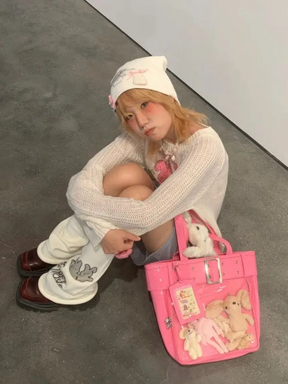 JIAERDI Harajuku Pink Ita Bags Women Japanese Transparent Pu Leather Large Capacity Tote Bag Female Hot Girls Handbag Aesthetic