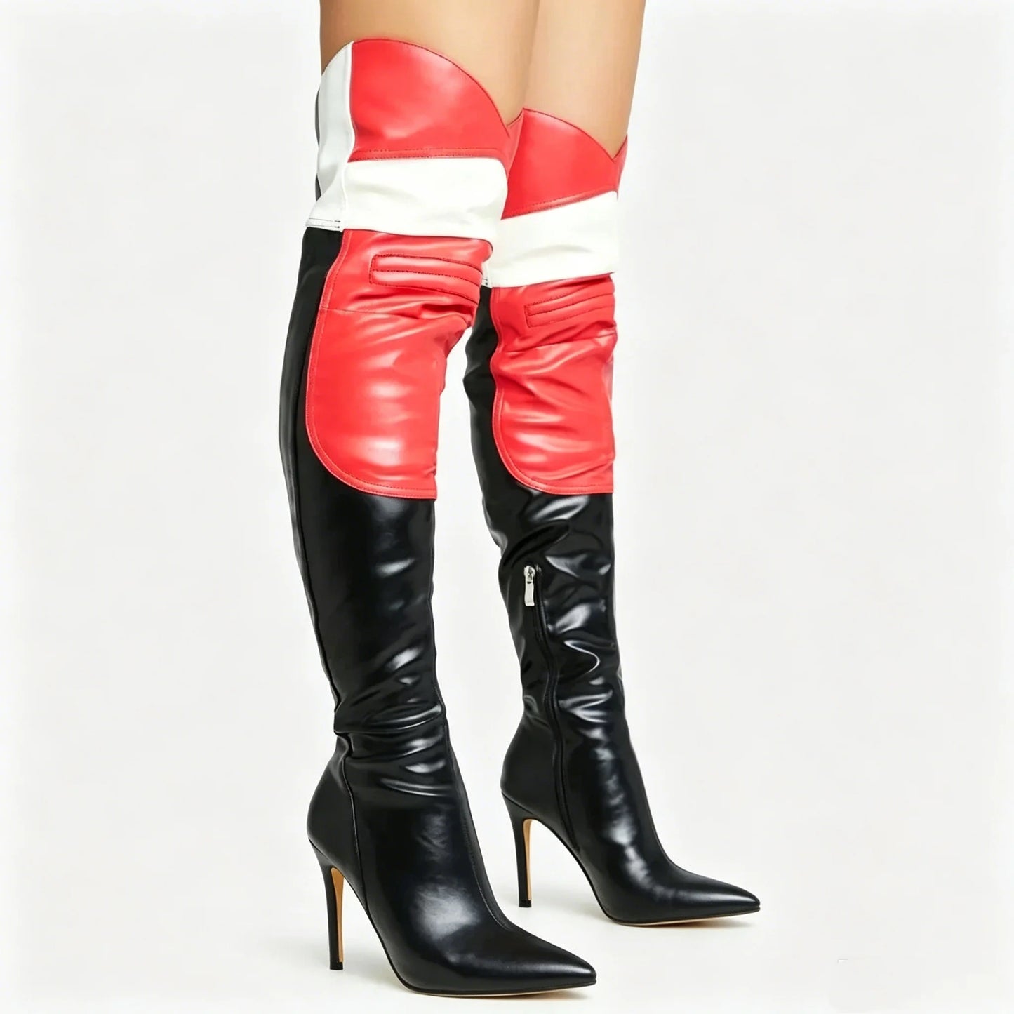 Fashion Leather Pointed Toe Zip Boots Women Design Sexy Stiletto High Heel Knee High Boots Lady Shoes Party Fall Luxury
