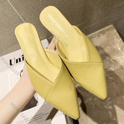 Elegant Pointed Slippers Women Low Heels New Summer Shoes Fashion Luxury Candy Colors Slides Sandals Female Party Footwears