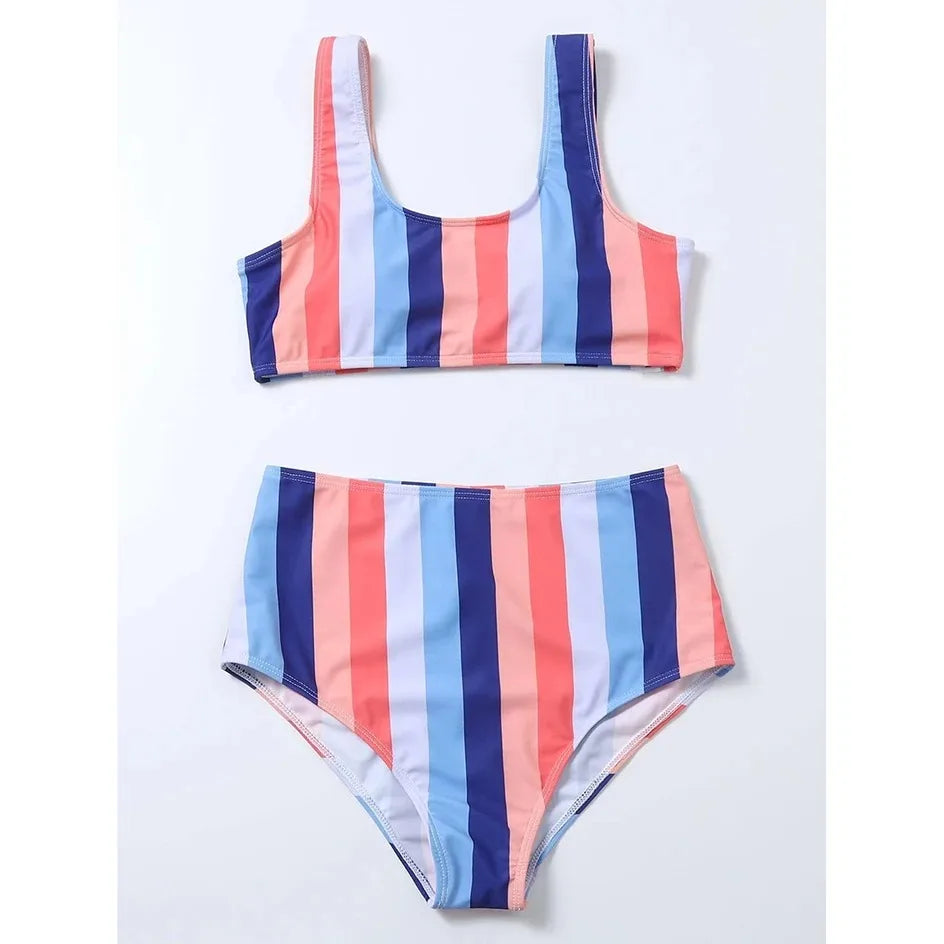 High Waist Bikini Women Swimsuit Push Up Swimwear Woman 2026 Sexy Striped Bikinis Sets Female Bandeau Bathing Suits Beach Wear
