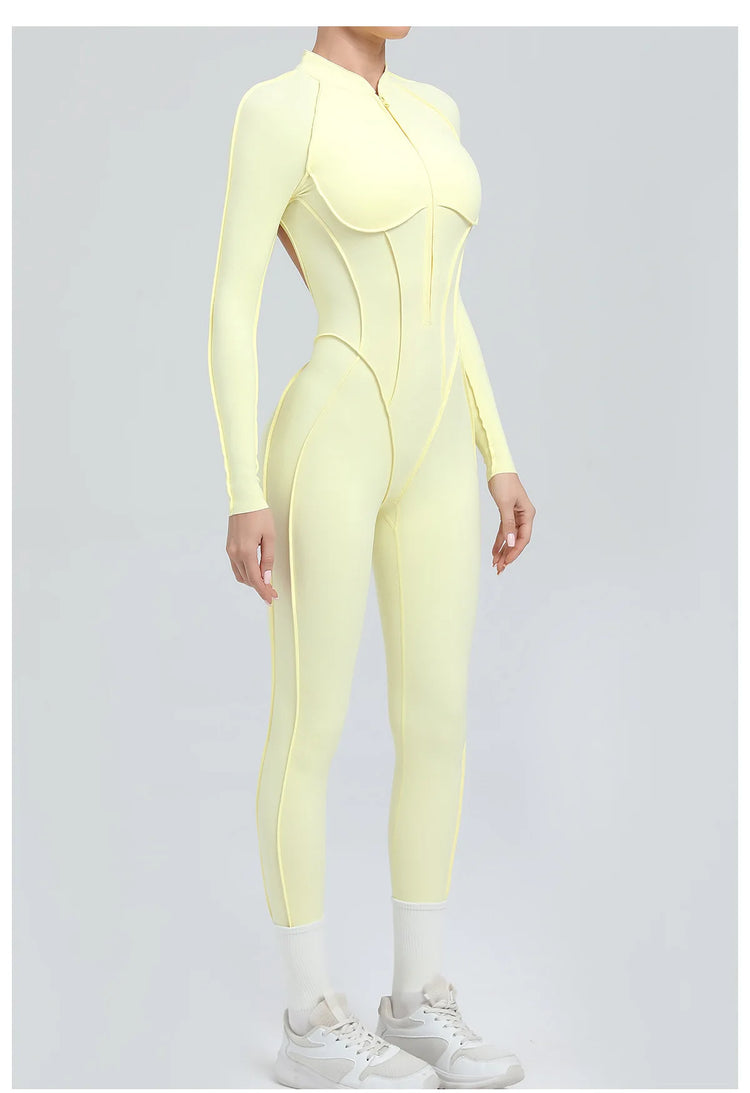 One Pieces Long Jumpsuits Sexy Womens Overalls Mono Streetwear Yellow Body Long Sleeves Woman Clothing Summer Gym Sportswear