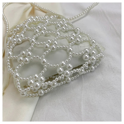 White Beading Bucket Shoulder and Crossbody Bags Exquisite Sense of Luxury Fresh Party Handbags for Women 2024 Fashion on Sale