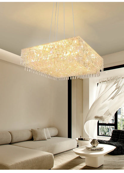 Luxury Crystal Long Pendant Lights Modern Lustres LED Chrome Hanging Lamps for Ceiling Silver Home Decor for Dining Room Remote