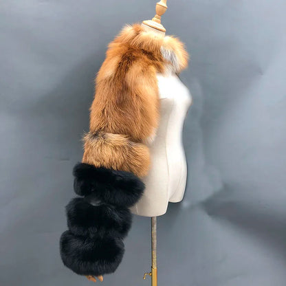 Fur Sleeve Women Fashion Luxury Real Fox Fur Coat Single Sleeve New Arrival
