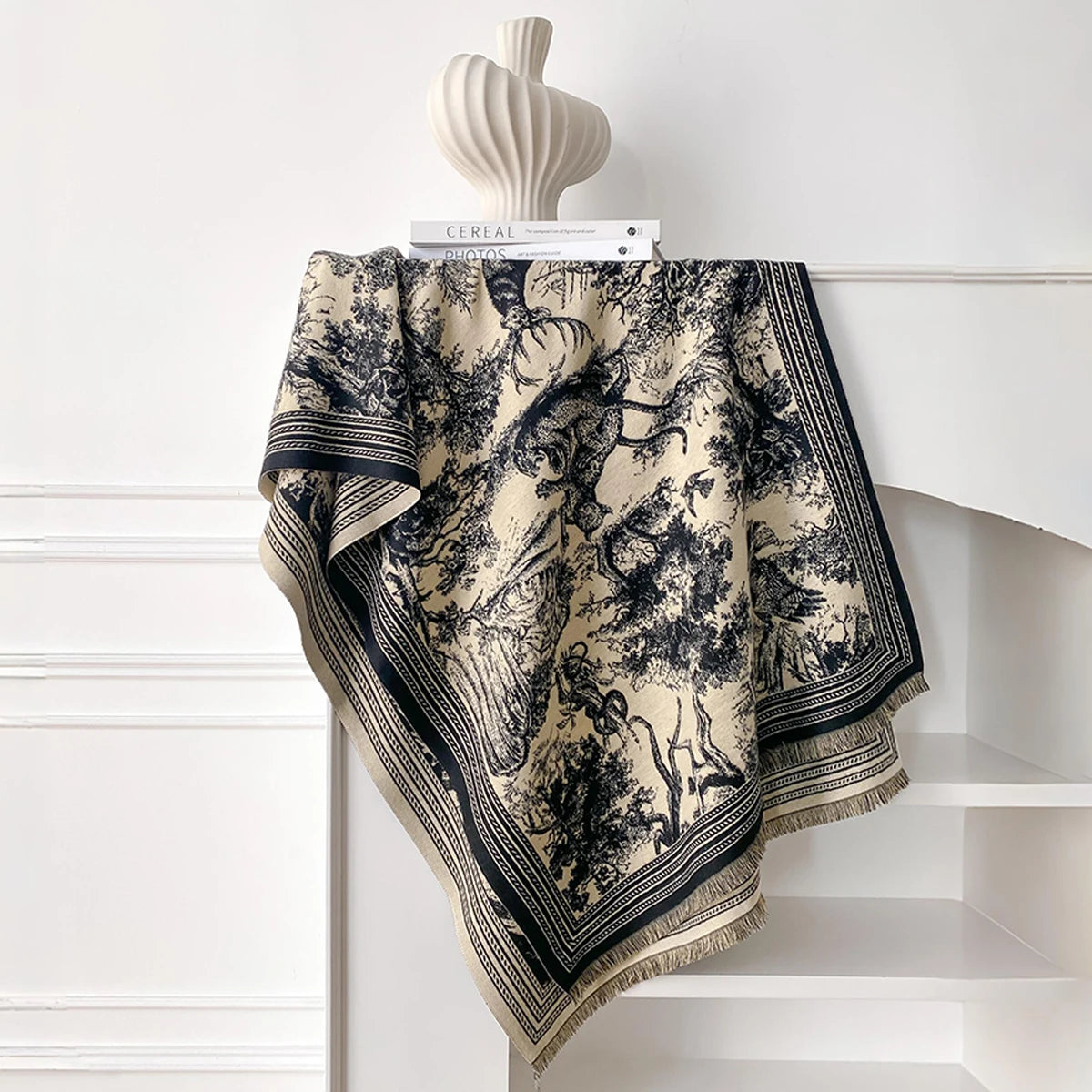 Elegant Animal Jacquard Pashmina Shawl for Women Winter Thick Warm Scarves Double Sided Design Coldproof Windproof Blanket Scarf