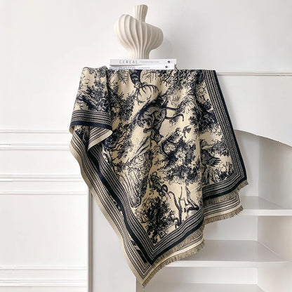 Elegant Animal Jacquard Pashmina Shawl for Women Winter Thick Warm Scarves Double Sided Design Coldproof Windproof Blanket Scarf