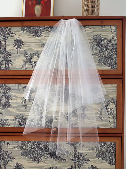 V378 Short White Two layer Soft Tulle Wedding Veil for Bridal Handmade Bride to Be Headdress Veil with Hair Comb