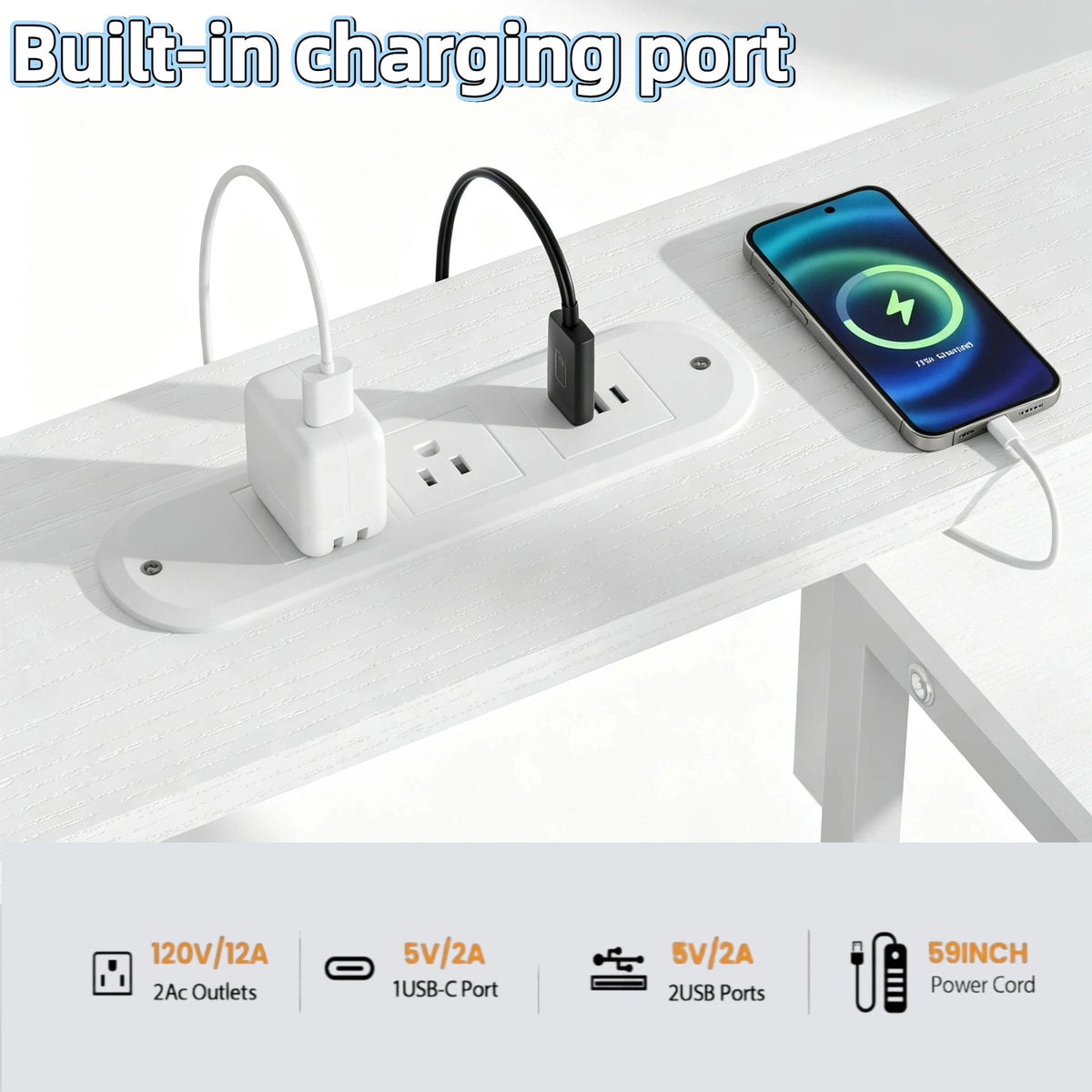 Ergonomic Computer Desk with Monitor Stand, RGB LED Gaming Desk, Featuring a Built-in Charging Station, Power Outlets, and USB Ports, Complete with Storage Drawers and a Fold-Out Side Table; Ideal for Home Offices and Gaming
