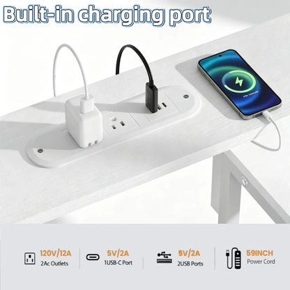 Ergonomic Computer Desk with Monitor Stand, RGB LED Gaming Desk, Featuring a Built-in Charging Station, Power Outlets, and USB Ports, Complete with Storage Drawers and a Fold-Out Side Table; Ideal for Home Offices and Gaming