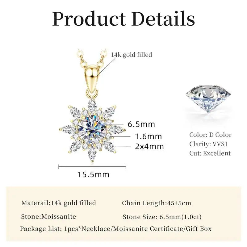 Lnngy Exquisite Sunflower Pendant Necklace Certificated 8MM Moissanite Diamond Necklaces for Women Timeless Style Jewelry