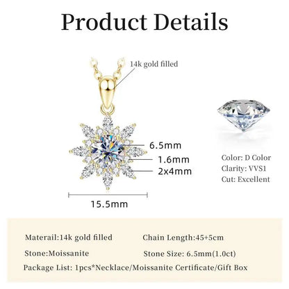 Lnngy Exquisite Sunflower Pendant Necklace Certificated 8MM Moissanite Diamond Necklaces for Women Timeless Style Jewelry
