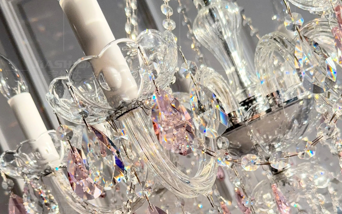 French Romantic Crysatl Candle Chandelier Luxury Glass Pink E14 Pendant Lights Living Room Art Decor Led Lamparas Bedroom Lamp