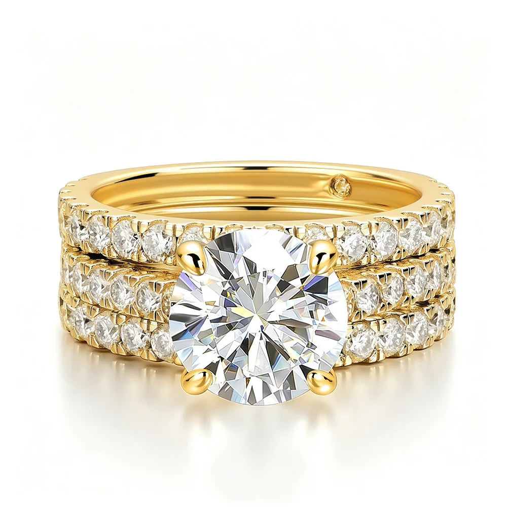 OEVAS 3ct (Total 3.63ct) Round Cut D Color Moissanite Bridal Ring Set Wedding Band 18K Gold Plated 925 Silver Rings Fine Jewelry