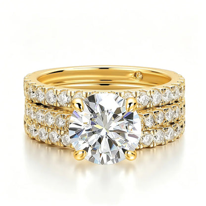 OEVAS 3ct (Total 3.63ct) Round Cut D Color Moissanite Bridal Ring Set Wedding Band 18K Gold Plated 925 Silver Rings Fine Jewelry