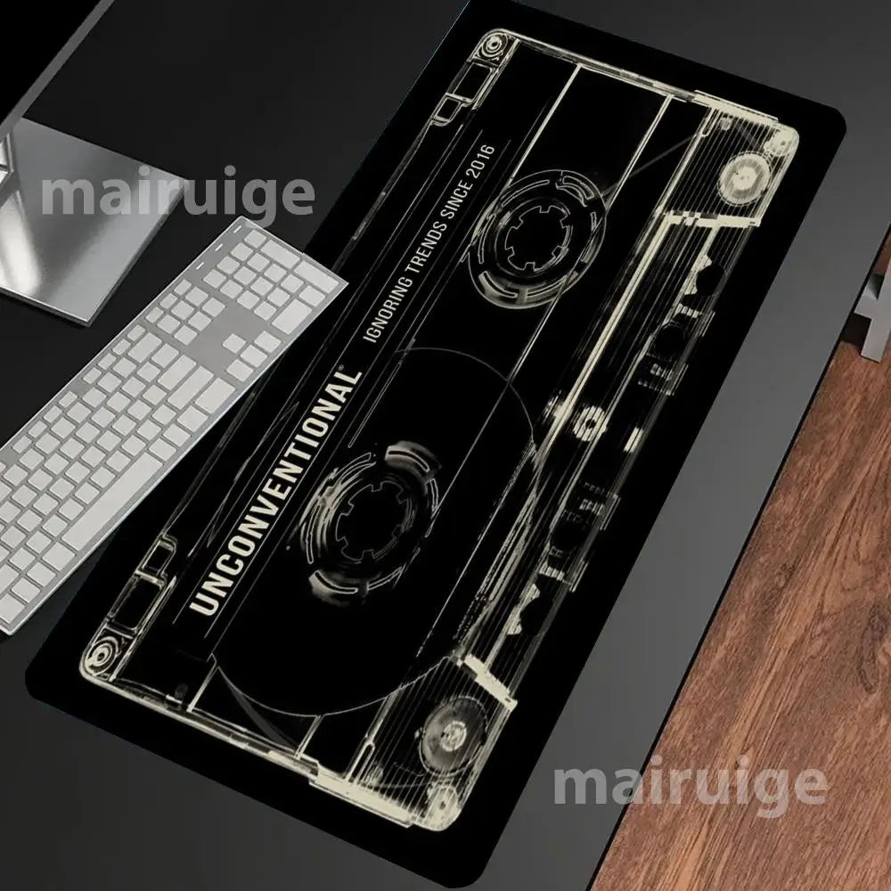 Retro Cassette Tape Mouse Pad Large Computer Office Game Table Mat Rubber Anti-slip Stitched Keyboard Mat 90x40 XXL Desk Pads