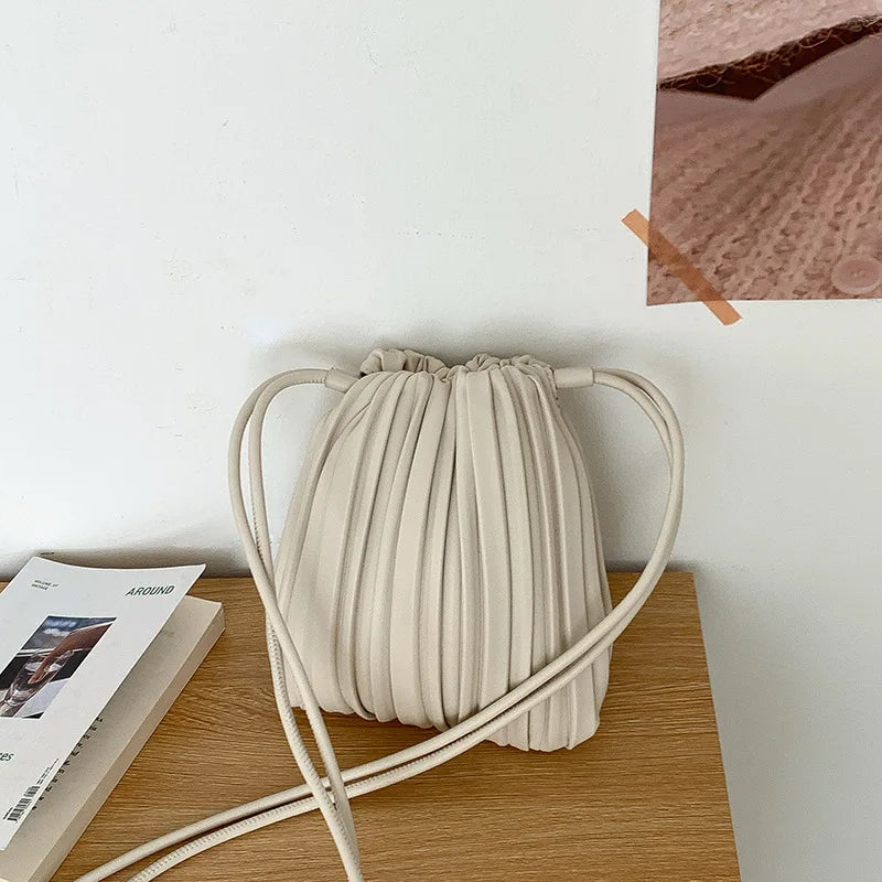 PU Leather Small Square Crossbody Bags for Women 2026 New Fashion Pleated Versatile Phone Shoulder Bag Korean Luxury Handbags