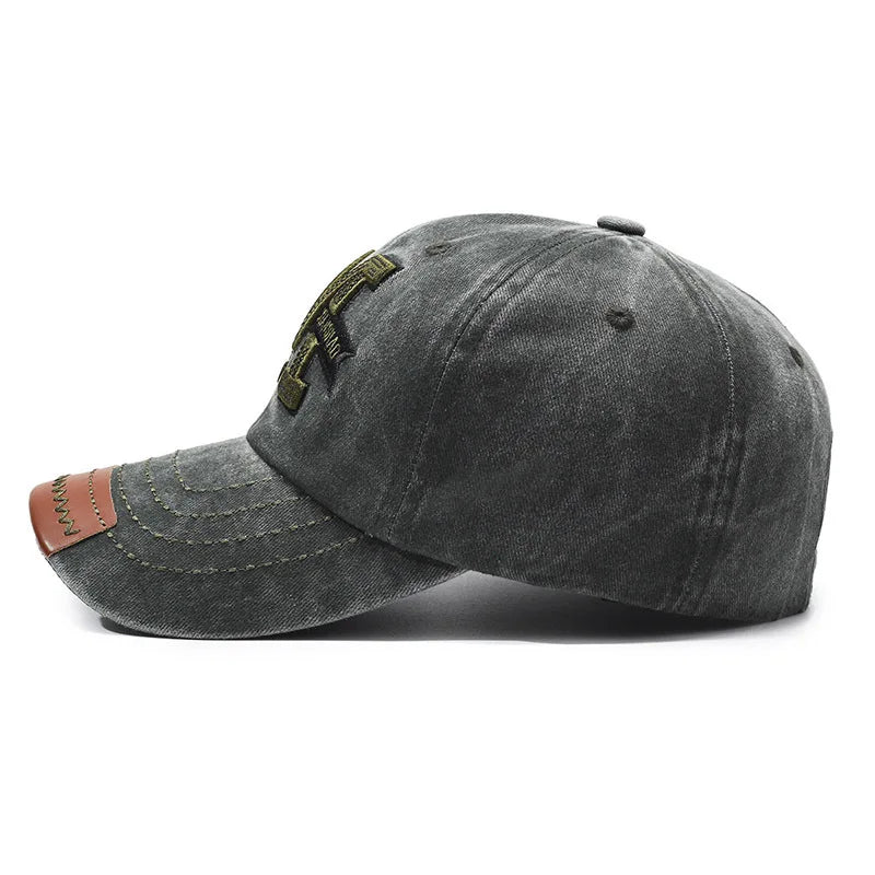 Outdoor sports hat retro men's washed faded old cowboy hat M letter cotton soft top embroidered sunshade baseball cap