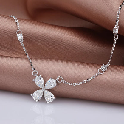 2cttw 4-Stone Clover Moissanite Diamond Pendant Necklace for Women 100% S925 Silver Pear Cut Diamond Charm Neck Chain Party Gift