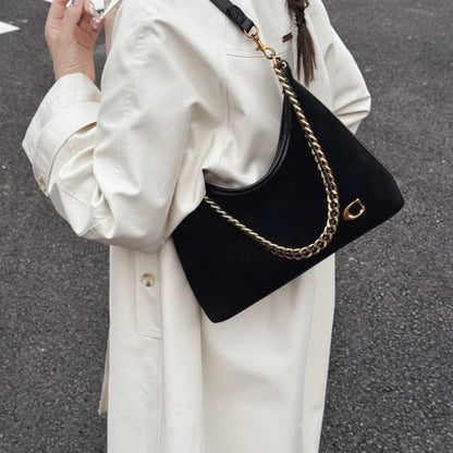 Women's New Light Luxury Fashionable High-End Black Suede Shoulder Crossbody Bag,Versatile for Commuting,Large Capacity Tote Bag