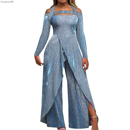 Women Jumpsuit Sexy Off Shoulder Long Sleeve Casual Rompers Irregular Wide Leg Pant Overalls Female Elegant Party Jumpsuits 2025