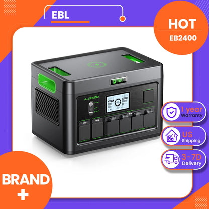 EBL Portable Power Station 2400W (Peak 4800W), 1843.2Wh LiFePO4 Solar Generator for Home Backup, RV & Camping, Fast 1.6H Recharge, 12 Output Ports with 4×120V Pure Sine Wave AC Outlets