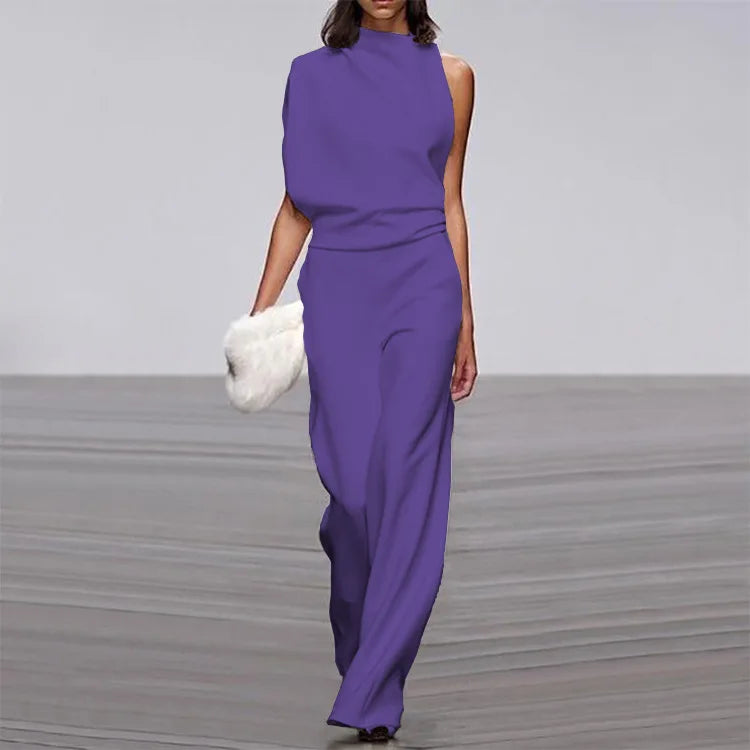 Fashion Sleeveless Solid Backless Jumpsuit Women 2025 Summer Stand Collar Elegant Lady Temperament White Jumpsuits Women's