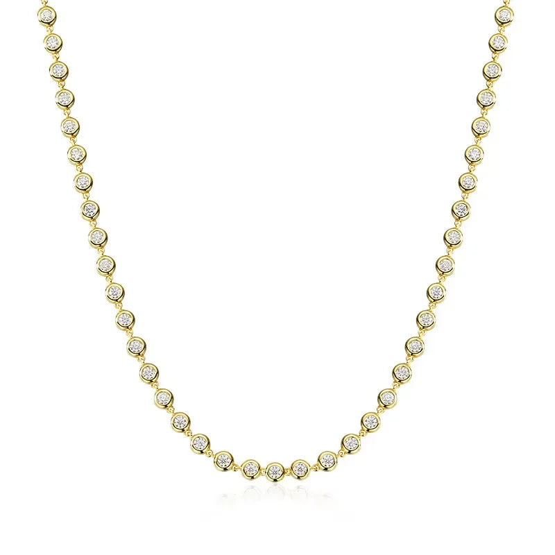 KNOBSPIN Full 3mm Round Moissanite Tennis Necklaces for Women GRA Certified s925 Sterling Silver 18k Dainty Lab Diamond Necklace