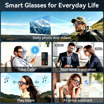 Smart Glasses 13MP HD Camera 4K Video Antishake Recording AI Translation Bluetooth Call Music Photo Recognition Sport Sunglasses