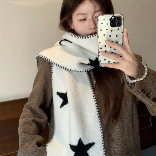 Women's Scarves Korean Star Sweet Kawaii Thickened Warm High Quality Shawl For Girl Versatile Cute Preppy Style Scarf Winter