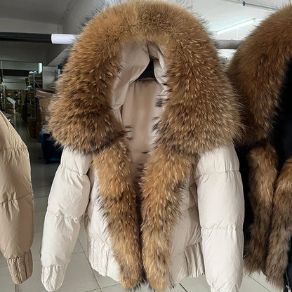 MMK 2023 Winter Women Warm White Duck Down Jacket Natural Real Fox Fur Collar Hood Puffer Coat Thick Luxury Outerwear