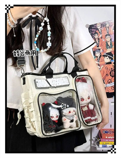 New Y2K Cute Ita Shoulder Bag Large Capacity Backpacks Lolita Girl Transparent Cosplay Handbags DIY Badge Display Crossbody Bags