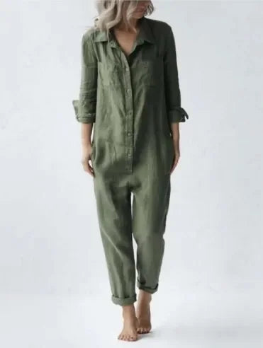 Cotton Jumpsuit Women Sexy Vintage Romper Long Pants Slim Bodycon Jumpsuits Long Sleeve Streetwear Green Y2k Casual Cargo Pants
