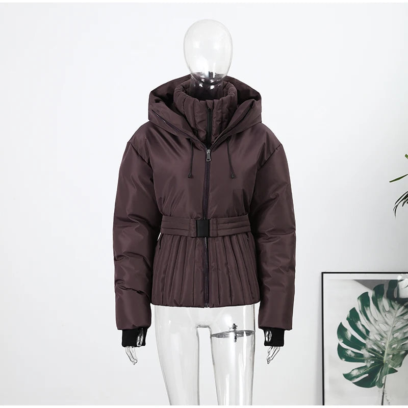 Fashion Hooded One-Piece Ski Jumpsuit Women Stand Collar Zipper High Waist Solid Windproof Outwear 2026 Winter Lady Skiwears New