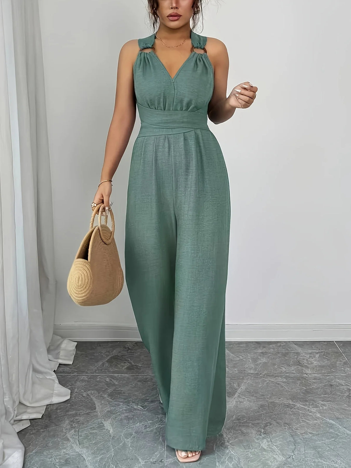 Jumpsuits women 2026 rompers new features fashion sexy V-neck backless cross-belt, wide-leg jumpsuit jumpsuits women's clothing